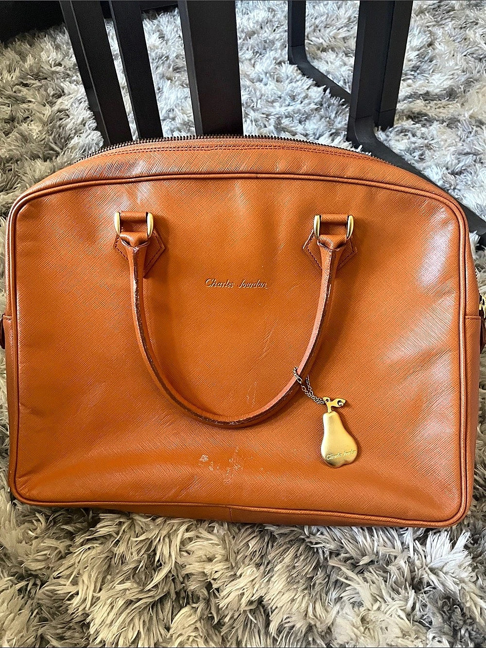 CHARLES JOURDAN PARIS Vintage Leather Satchel Top Handle Bag Tan Orange